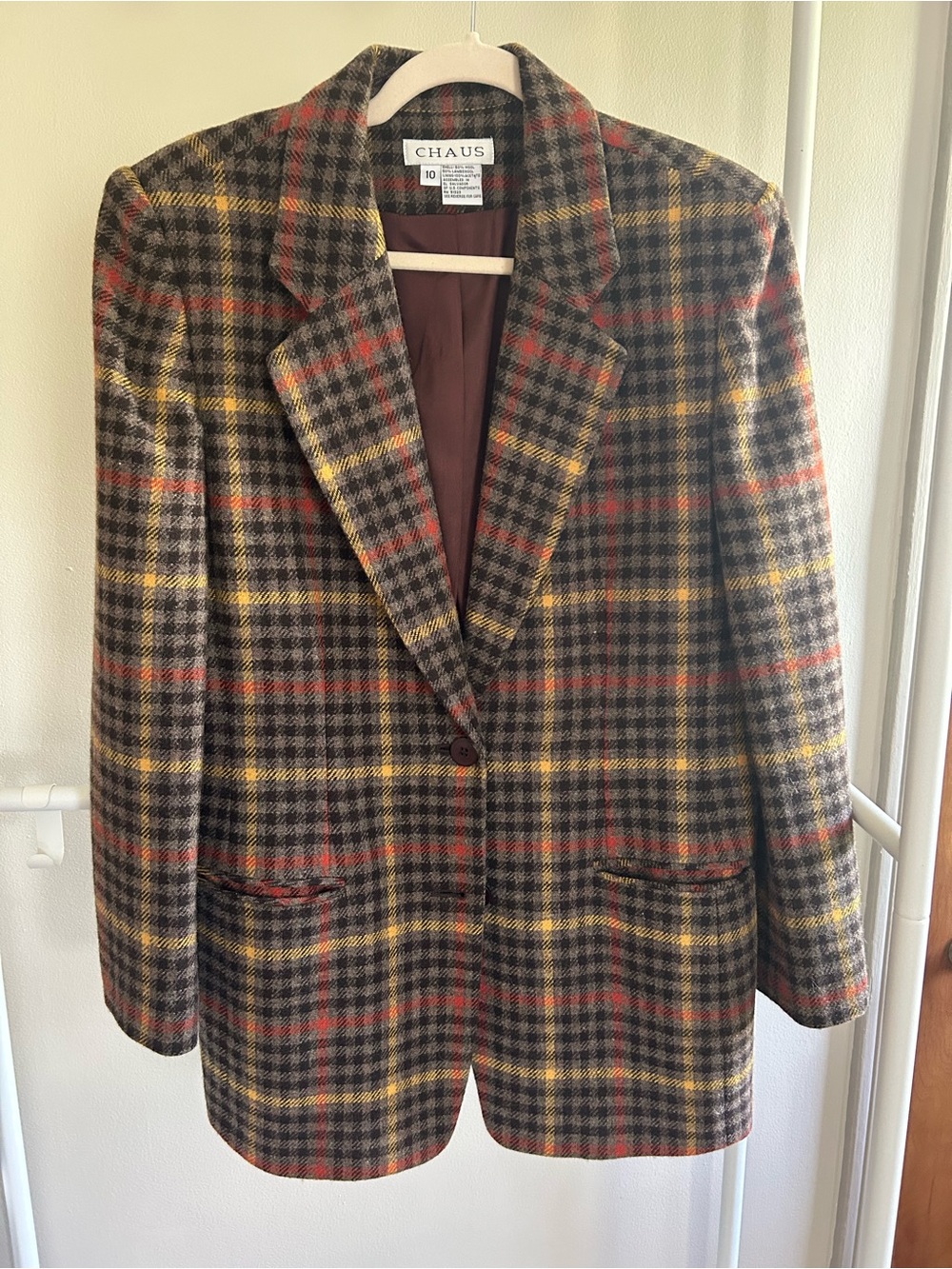 Chaus brown wool plaid blazer coat size 10